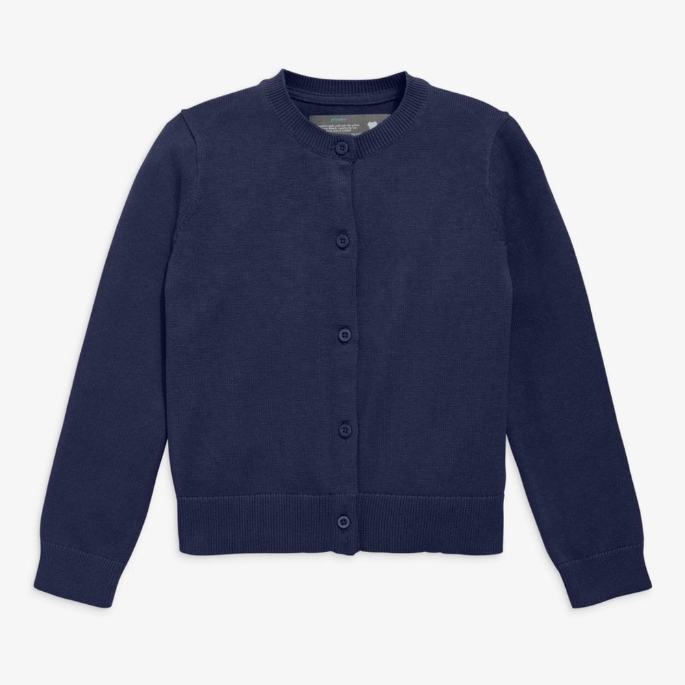 Primary Navy Blue Kids Cotton Cardigan Button Front Preppy Lightweight Girls 4-5